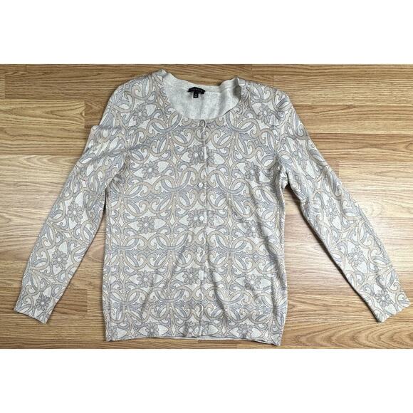 Talbots Womens Cardigan Button Front Sweater Gold Gray Sparkle Size Medium - Picture 1 of 7